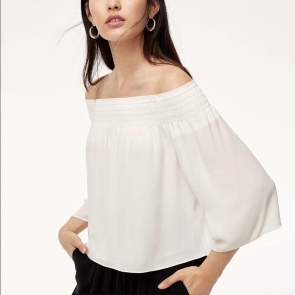 Aritzia BabatonThe Rodrigo Blouse Pale Pink Off-Shoulder 3/4 Sleeve Women's XS